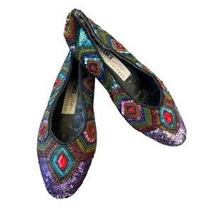 Vintage Frankie & Baby Beverley Feldman Beaded Sequin Flats Colorful Fits 7